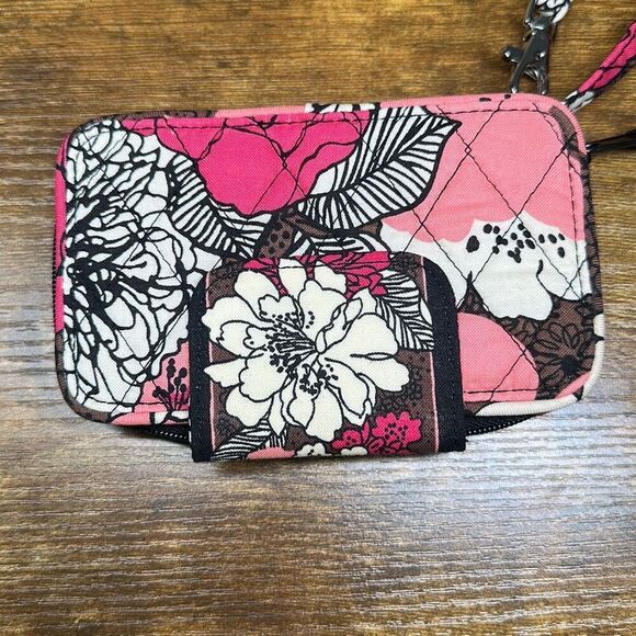 Vera Bradley Mocha Rouge Wristlet Clutch Pink Black Wallet ID Holder‎ - Picture 3 of 7